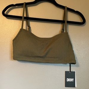 NWT DKNY Sz Small Women’s Olive Green Ribbed Padded Bikini Swimsuit Top Ret $68!
